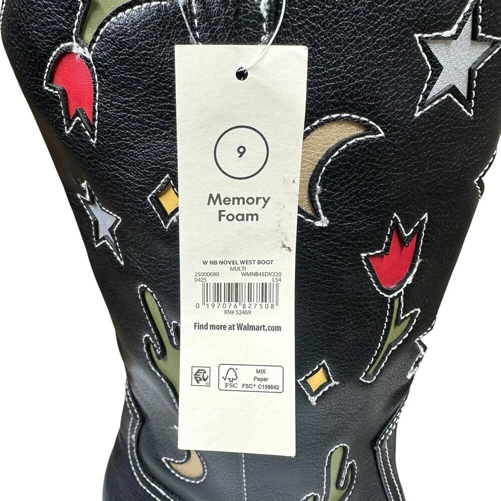 No Boundaries Western Cowgirl Boots Cactus Moon Star Black Faux Leather Womens 9 - Picture 2 of 10